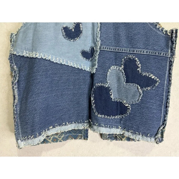 Womens Blue Denim Patchwork Vest South Western Y2k Boho Frayed LARGE READ - Picture 5 of 8